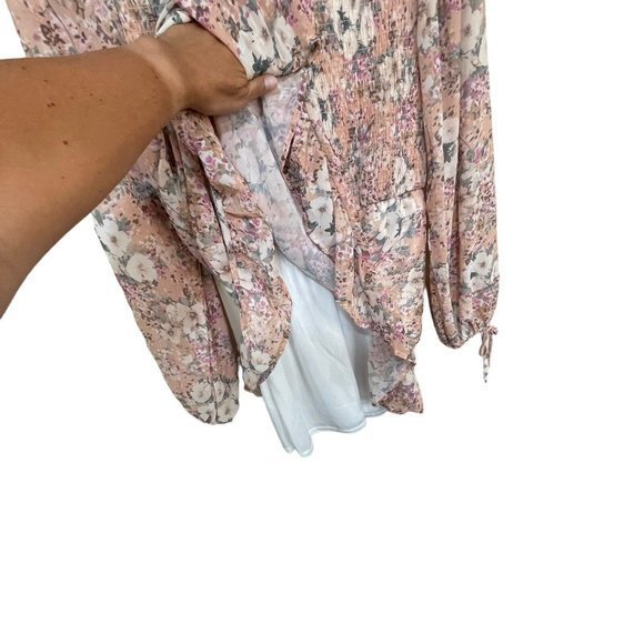 Peach Love California Floral High Neck Long Sleeve Mini Dress Medium - Picture 11 of 13